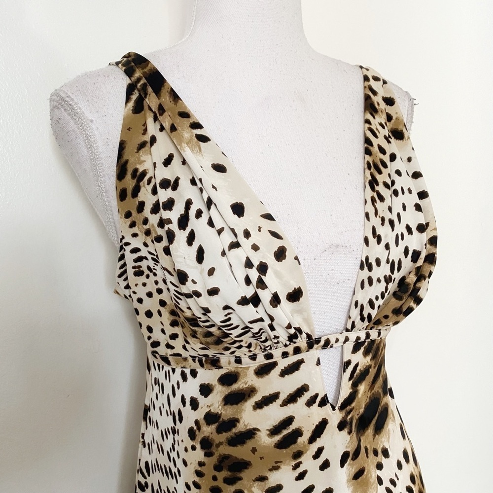 NATORI LEOPARD SATIN CUT OUT SLEEVELESS FULL LENGTH MAXI SLEEP SLIP GOWN DRESS - Picture 5 of 9